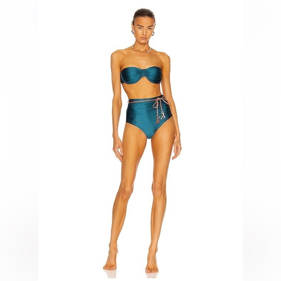 NWT Zimmerman Cassia Gathered Bikini Bottoms in Teal belted sz 4 / 6 - Picture 2 of 13